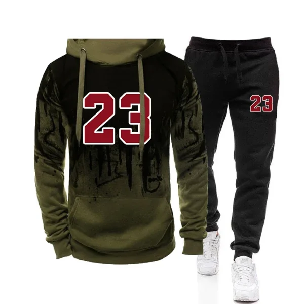 Mens Tracksuit Sports Printing Casual Hooded Sweatshirts+Pants 2 Piece Set Jogging Clothing Splash-ink Suit Hot Sales Menswear