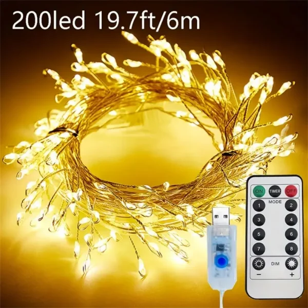 1PC 3M100LED/6M200LED/9M300LED/12M400LED Christmas USB with remote control firecracker light string,used for party decoration