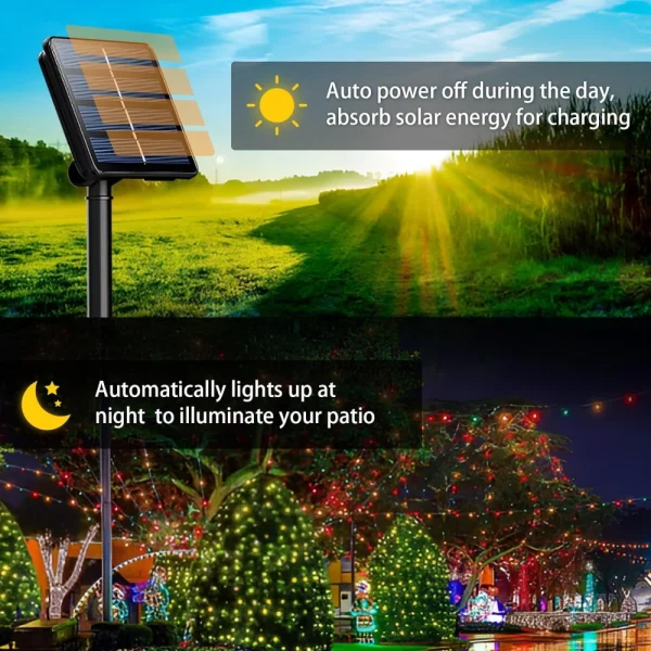 kf-S3e6185a839fb4df98e2e24762e8dbda8A Solar Powered Outdoor Fairy Lights IP65 Waterproof 8 Lighting Modes Suitable for Christmas Decoration Wedding Decoration