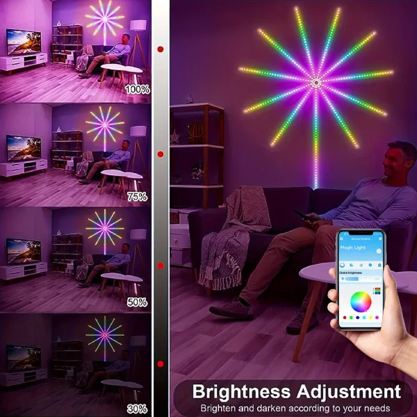 APP Smart Control IC LED RGB Firework Light 10pc*50cm+1pc 1m USB Power Music Synch 180 LED Light For Wall Christmas Decoration