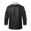 2024 Men Leather Jacket Men Fashion Warm Winter Coat Mens Pu Leather Jacket Lapel Casual Plush Leather Plus Velvet Fur Coat Male
