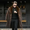 Men Faux Fur Long Coats Jackets Turn Down Collar Coat Thick Streetwear Jacket Work Outerwear Casual Autumn Winter 2025