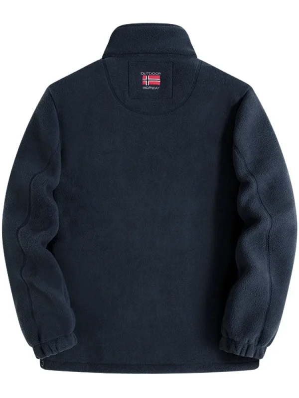 Navy Blue Fleece Zip - Up Jacket with Norwegian Flag and "Outdoor Norway" Embroidery