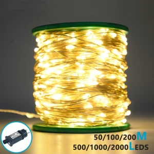 kf-S6062b274d6fc44dcba8ec24c263a369eD 2000/1000/500LEDs LED Fairy Lights Copper Wire String Waterproof Christmas Garland Outdoor Decor Lights for Tree Wedding Party