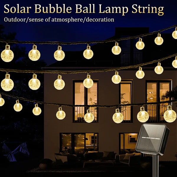 Solar String Lights Outdoor Bubble Ball Lighting String 8 LIghting Modes for Garden Wedding Birthday Holiday Theme Decoration