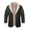 2024 Men Leather Jacket Men Fashion Warm Winter Coat Mens Pu Leather Jacket Lapel Casual Plush Leather Plus Velvet Fur Coat Male