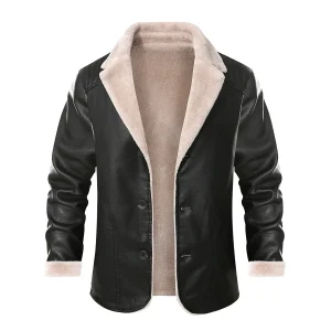 2024 Men Leather Jacket Men Fashion Warm Winter Coat Mens Pu Leather Jacket Lapel Casual Plush Leather Plus Velvet Fur Coat Male