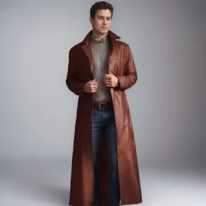 Autumn American Male God Fashion Temperament Solid Color Slim Fit Leather Extended Leather Coat New Men's Outerwear Coat S-5XL