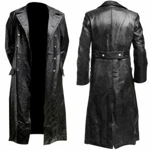 kf-S732cdaddd8f448d0ae832a2350ce5515S MEN'S GERMAN CLASSIC WW2 MILITARY UNIFORM OFFICER BLACK LEATHER TRENCH COAT