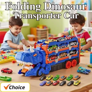 kf-S8a6342f26b9c450f9b78ab6d39ab5300o Children's Car Toys As Gifts Suitable For Boys Aged 3-12 Featuring With 12 Cars Toys, Foldable And Transformable Into A Dinosaur