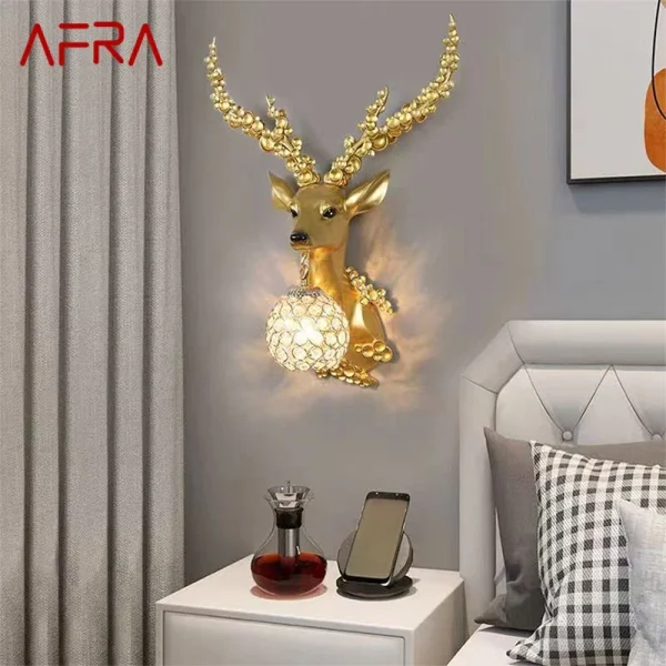 AFRA Contemporary Deer Antlers Wall Lamp Personalized And Creative Living Room Bedroom Hallway Aisle Decoration Light