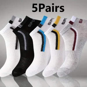 kf-Sb2cedeae81ab45b5b4677f20cc6a21d6j Men's Anti-Slip Boat Socks-5Pair Block Print Ankle Socks for Business & Sports, Breathable Sweat Resistant Anti-odor Comfortable