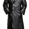 MEN'S GERMAN CLASSIC WW2 MILITARY UNIFORM OFFICER BLACK LEATHER TRENCH COAT