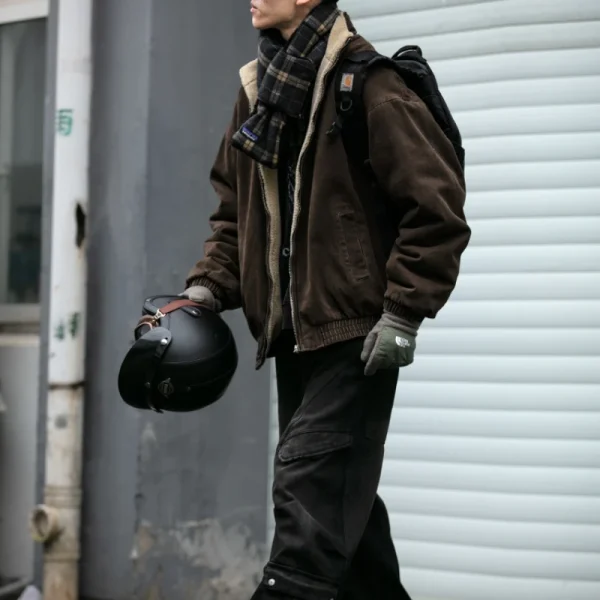 Japanese Vintage Polar Fleece Jacket Men Winter High Quality Thick Jacket Korean Streetwear Loose Couple Trendy Warm Coat Male