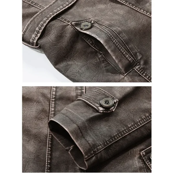 Men's Thick Fleece Winter Leather Jacket Coat Long Outwear Fashion Warm Casual Vintage Clothing for Men Steampunk Biker Jaqueta