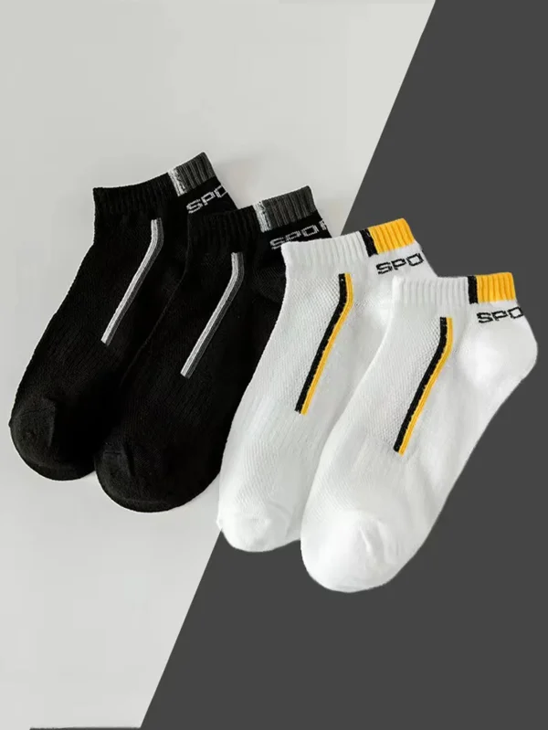 Men's Anti-Slip Boat Socks-5Pair Block Print Ankle Socks for Business & Sports, Breathable Sweat Resistant Anti-odor Comfortable