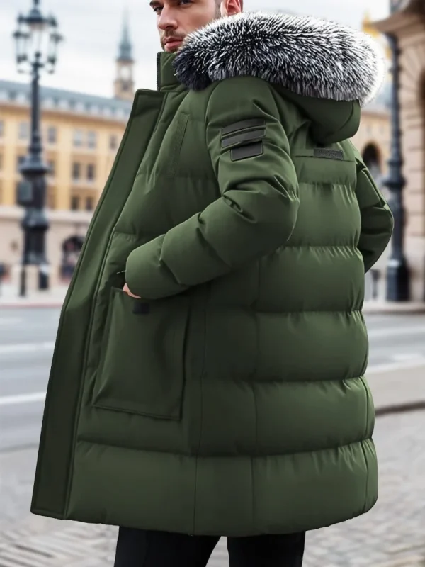 Winter Windproof Men's Faux Jacket Casual Polyester Coat with Detachable Hood Zip-Up Front Long Sleeves & Pockets Winter Clothes