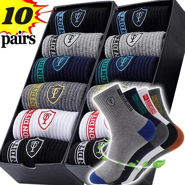 kf-Sd9992e02b54142fe8b402268cd2ed1e6q 10 pairs Breathable Men's Basketball Crew Socks for Spring and Fall Sweat Absorption Deodorant Sports Stockings