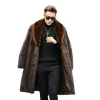 Men Faux Fur Long Coats Jackets Turn Down Collar Coat Thick Streetwear Jacket Work Outerwear Casual Autumn Winter 2025