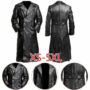 kf-Se126010d877440bcaa2616c59a265990F MEN'S GERMAN CLASSIC WW2 MILITARY UNIFORM OFFICER BLACK LEATHER TRENCH COAT