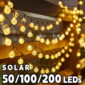 kf-Se391d08e773b4b45ac58f084383921f3h 2024 New Solar Crystal Globe LED String Lights LED Solar Outdoor Light IP65 Fairy Light Christmas Garland for Garden Party Decor
