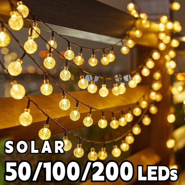 kf-Se391d08e773b4b45ac58f084383921f3h 2024 New Solar Crystal Globe LED String Lights LED Solar Outdoor Light IP65 Fairy Light Christmas Garland for Garden Party Decor