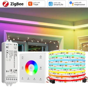 kf-Se3a60c9aa4ff409f81f4c4ea8faece4d4 10m 20m Tuya Zigbee COB RGBIC LED Strip 24V Addressable IC Party Game Room Light Decor 2.4G Touch Remote for Alexa Google Home