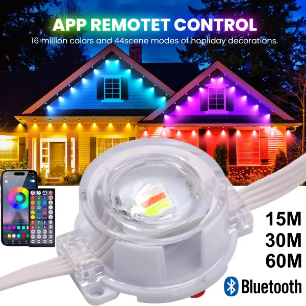 High Brightness Outdoor Eaves LED Light 24V IP67 Waterproof RGBCCT Led String With Bluetooth APP Control for Christmas Lighting