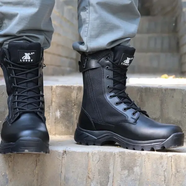 LUDEY Hot Selling Shoes for Men New Styles Security Shoes Hike Waterproof Tactical Boots Rubber Shoe Sole Black