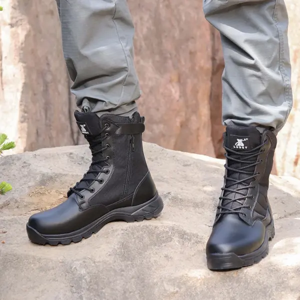 LUDEY Hot Selling Shoes for Men New Styles Security Shoes Hike Waterproof Tactical Boots Rubber Shoe Sole Black