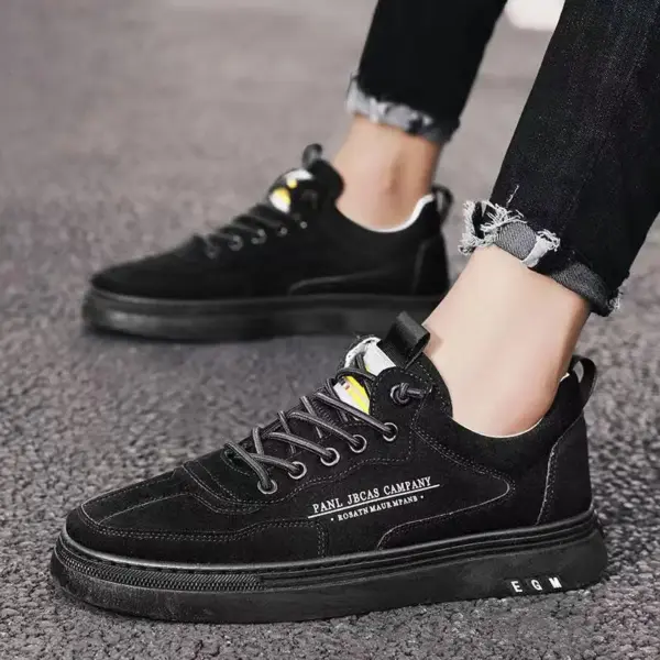 Hot New Men's Sport Running Casual Basketball Shoes Black PU Leather Best Selling Lace-Up Sneakers Lightweight Flat Style