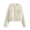 Women 2024 Autumn Winter Small Fragrance Fashion Coat Button-Decorated Round Neck Solid Color Short Suit Jacket