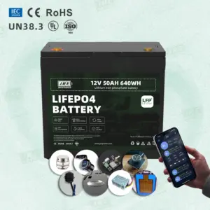 JREPOWER JszE-LF1535ME IP67 Waterproof 12.8V 50AH 640Wh Lifepo4 Lithium Ion Battery Pack Bluetooth BMS Deep Cycle Solar Marine