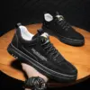 Hot New Men's Sport Running Casual Basketball Shoes Black PU Leather Best Selling Lace-Up Sneakers Lightweight Flat Style