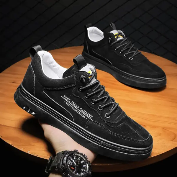 Hot New Men's Sport Running Casual Basketball Shoes Black PU Leather Best Selling Lace-Up Sneakers Lightweight Flat Style
