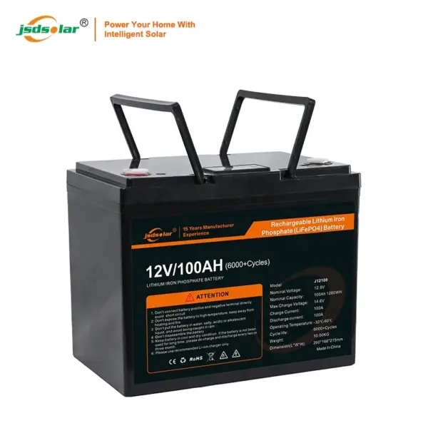Jsdsolar 12V Lithium Battery Rechargeable 100AH LiFePO4 Battery Pack 12.8V 100AH Deep Cycle Lithium Ion Energy Storage Battery