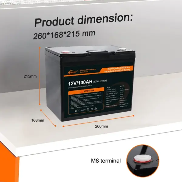 Jsdsolar 12V Lithium Battery Rechargeable 100AH LiFePO4 Battery Pack 12.8V 100AH Deep Cycle Lithium Ion Energy Storage Battery