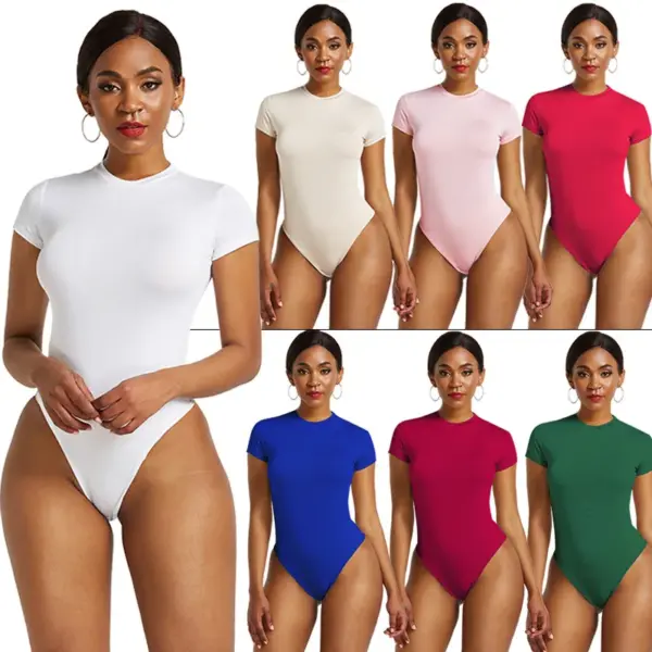 Europe and the United States Foreign Trade Irregular New Women's Slimming New Sexy Solid Color Base Bodysuit in Stock