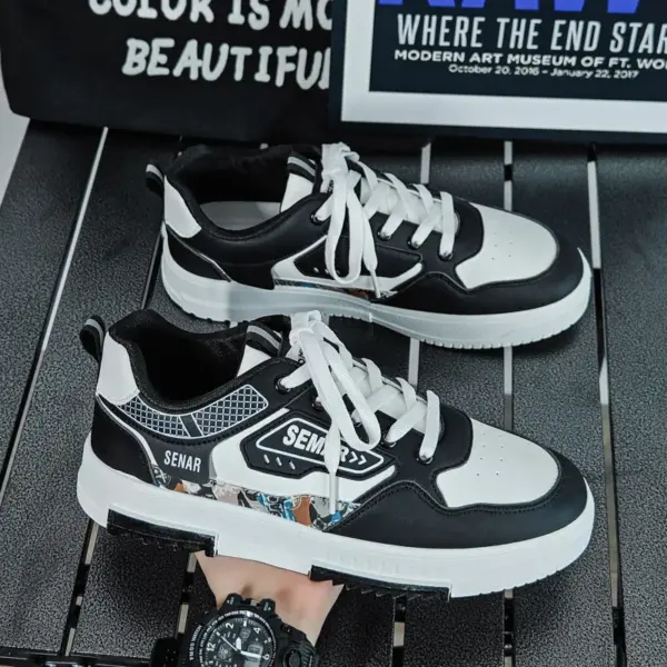 Autumn New Men's Sneakers Breathable Leather Casual Sports Shoes for Teenagers White Thick-Soled Height Increasing Trendy Autumn New Men's Sneakers Breathable Leather Casual Sports Shoes for Teenagers White Thick-Soled Height Increasing Trendy