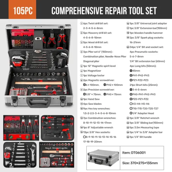 Professional Home DIY & Garage Auto Mechanics Tool Kit Set. Sockets, Wrenches, Pliers Tools in a Metal Tool Chest. OEM ODM Ready