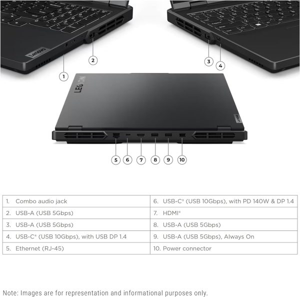 Laptop gaming Lenovo Legion 5i, 14.ª generación Intel 24-Core i9-14900HX, 16" WQXGA (2560x1600) 165 Hz, 32 GB DDR5 RAM, SSD de 1 TB, GeForce RTX 4060 (TGP 140W), teclado retroiluminado RGB, con 128 GB