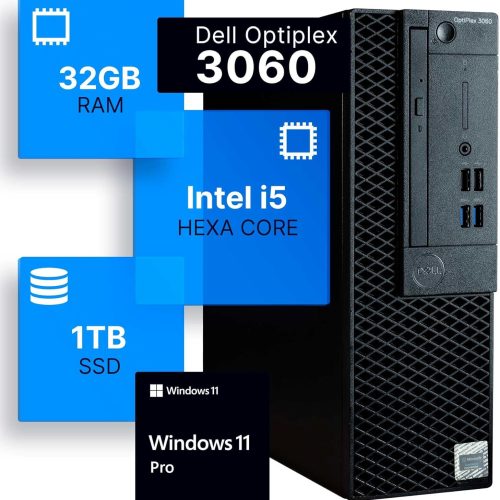 Dell Optiplex 3060 Computadora de escritorio | Intel i5-8500 (3.2) | 32GB DDR4 RAM | 1TB SSD de estado sólido | WiFi integrado | Bluetooth | Windows 11 Professional | PC para el hogar u oficina