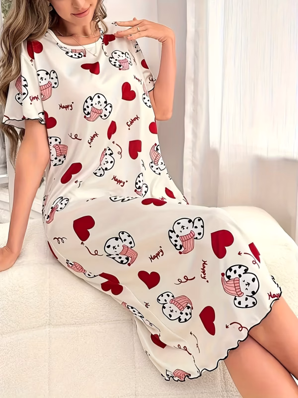 En PE en al menos4 días hábilesdespués del envío Camisón de noche elegante con estampado de perros y lunares para mujer - Suave vestido de dormir de manga corta con cuello redondo, comodidad para todas las estaciones, lavable en máquina, diseño de estampado de animales lindos para relajarse y dormir, ropa de dormir cómoda, ropa de dormir juguetona, ropa de dormir de calidad, ropa de dormir duradera, ropa de dormir para mujeres, ropa de dormir acogedora, material transpirable, ropa de dormir para adultos.