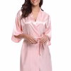 RB032 2018 seda nueva bata tipo kimono Albornoz mujeres batas de dama de honor de seda batas sexis azul marino bata de satén vestidos de mujer