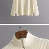Conjunto de suéter de punto de cuello alto de moda informal para mujer, Conjuntos de cremallera de Color sólido, Ropa femenina, Ropa de dos piezas