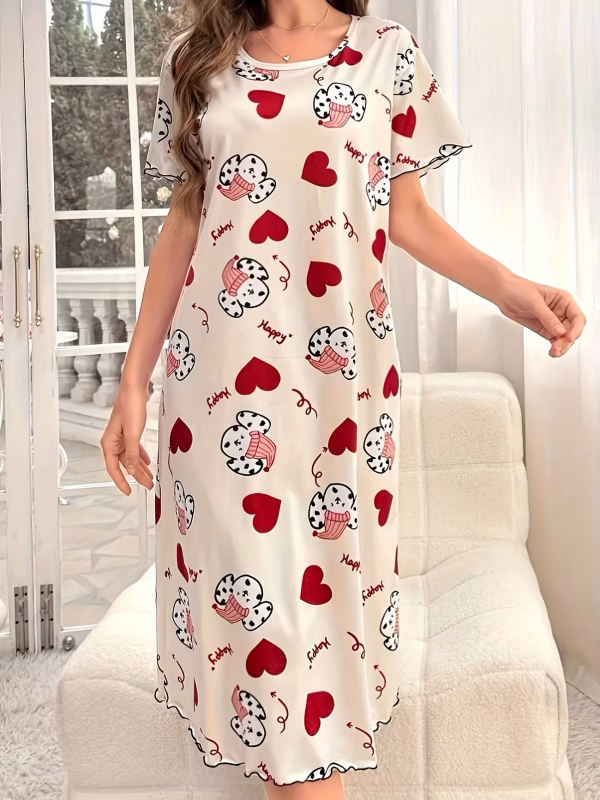 En PE en al menos4 días hábilesdespués del envío Camisón de noche elegante con estampado de perros y lunares para mujer - Suave vestido de dormir de manga corta con cuello redondo, comodidad para todas las estaciones, lavable en máquina, diseño de estampado de animales lindos para relajarse y dormir, ropa de dormir cómoda, ropa de dormir juguetona, ropa de dormir de calidad, ropa de dormir duradera, ropa de dormir para mujeres, ropa de dormir acogedora, material transpirable, ropa de dormir para adultos.