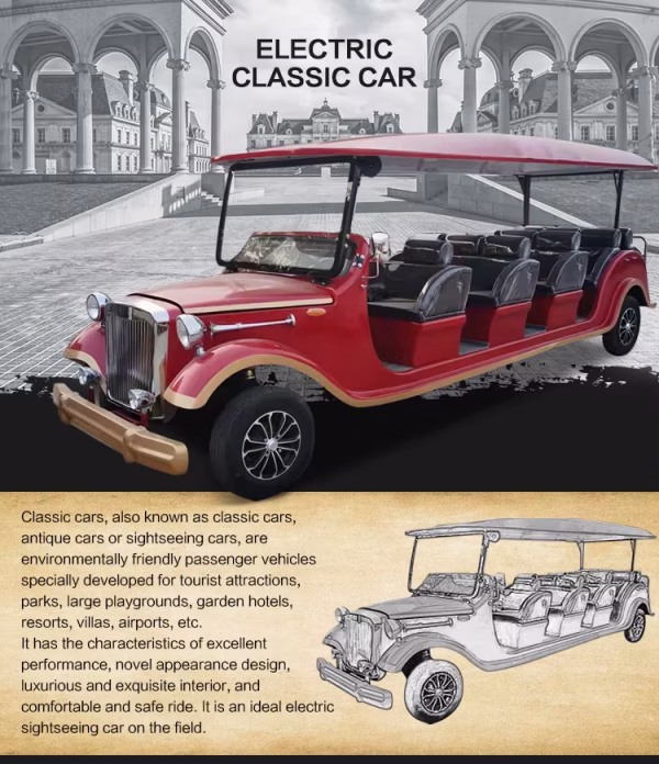 Recién lanzado sedán retro de 14 plazas de calidad superior antiguo clásico vintage autobús turístico y coche eléctrico