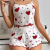 Conjunto de pijamas para mujer, ropa de dormir con tirantes, chaleco y pantalones cortos, ropa de dormir con estampado de corazón rojo, lencería Sexy, 5 tallas, S, L, XL, 2XL