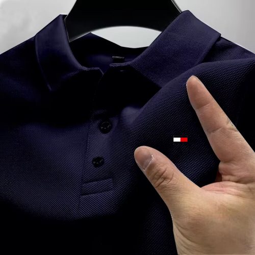 220 Grams Weight Men's Solid Pattern Polo Shirt With Custom Logo Embroidered Short Sleeve Tshirt