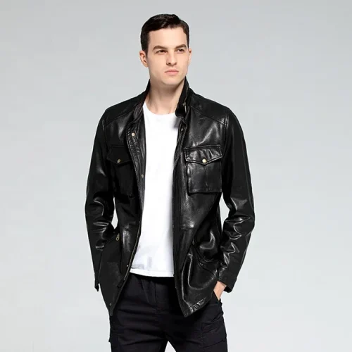 Popular And Customizable - High Quality Black Men's Real Leather Jacket - Buy Men's Jacket,J